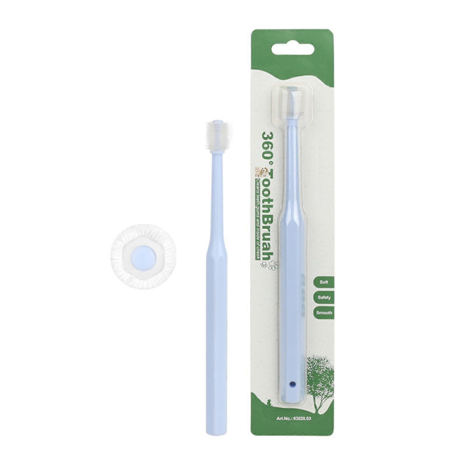 360° Dog Toothbrush for Small Breeds, Soft FoodGrade Bristles, EasyGrip Design, Blue Hexagon