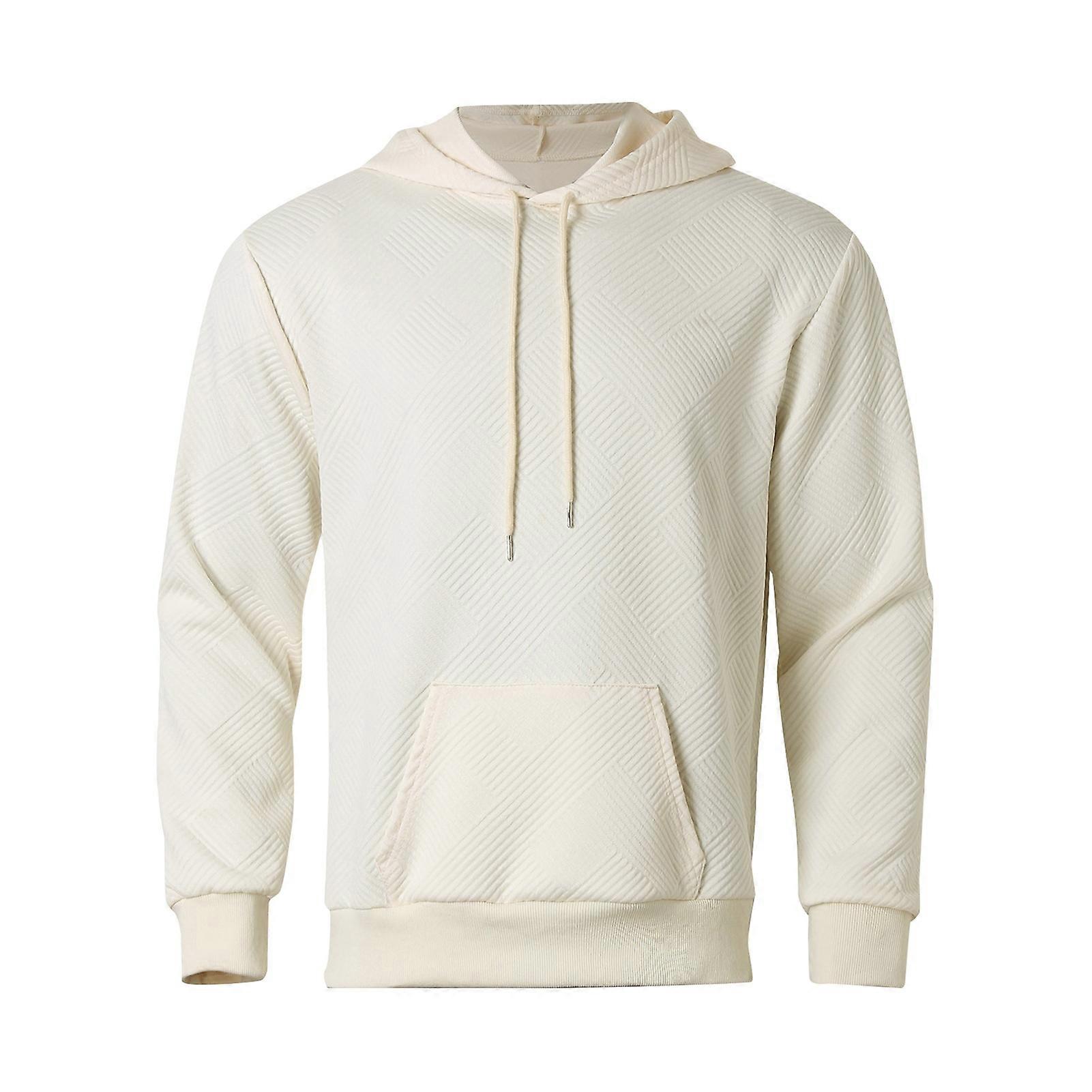 Fall Spring Men Hoodie with Big Pocket Drawstring Long Sleeves Thick Pullover Mid Length Warm Loose