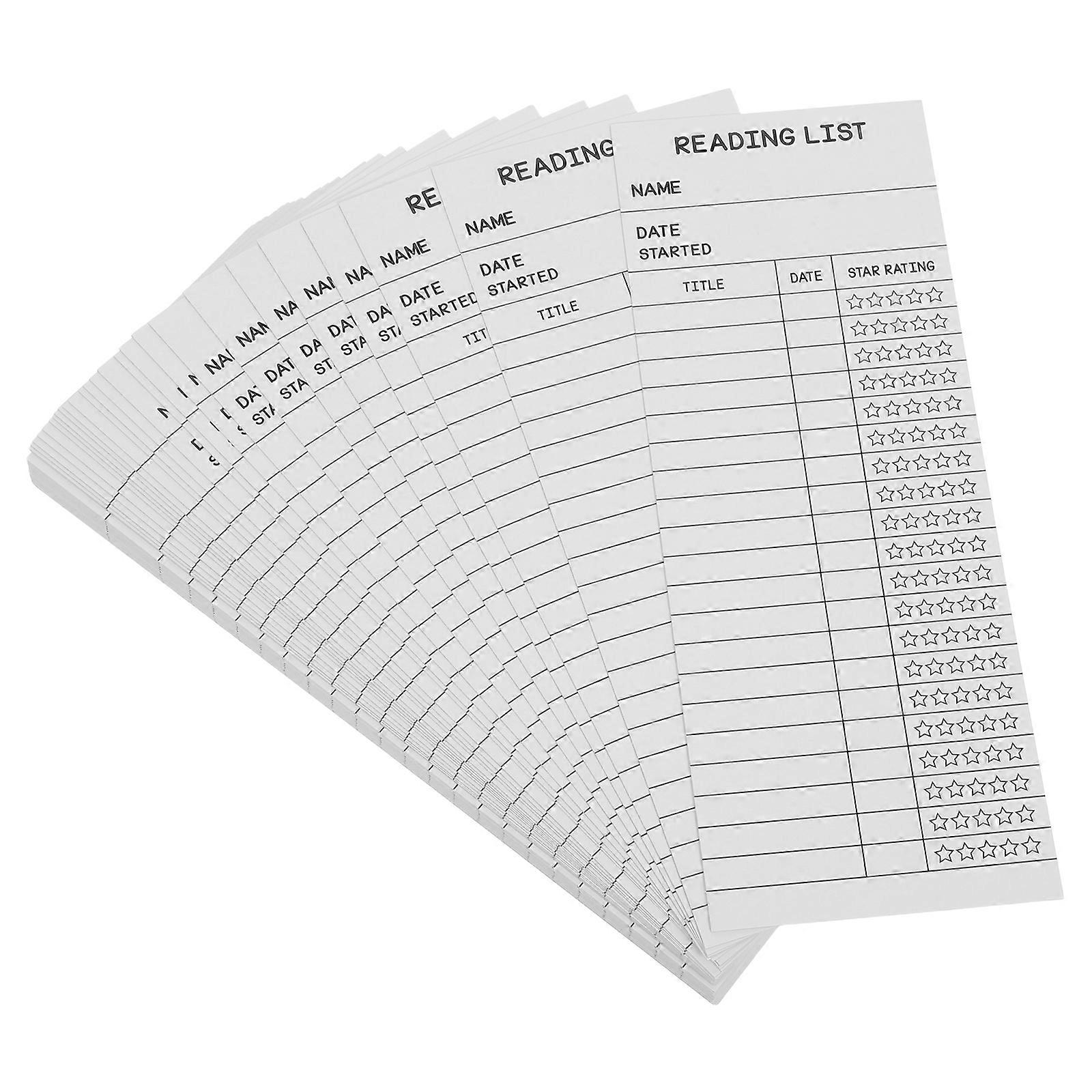 Reading List Bookmark Paper Tracker for Students 50Pcs White Library Card