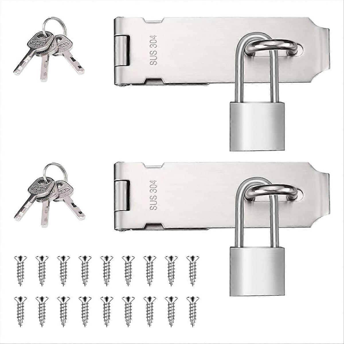2 Sets 5Inch Padlock Hasp Latch Locks, Stainless Steel Padlock Silver
