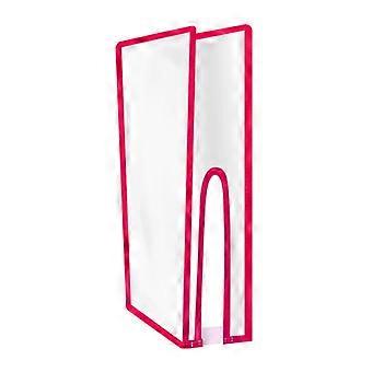Capa protetora transparente em PVC para console de jogos com design vertical.