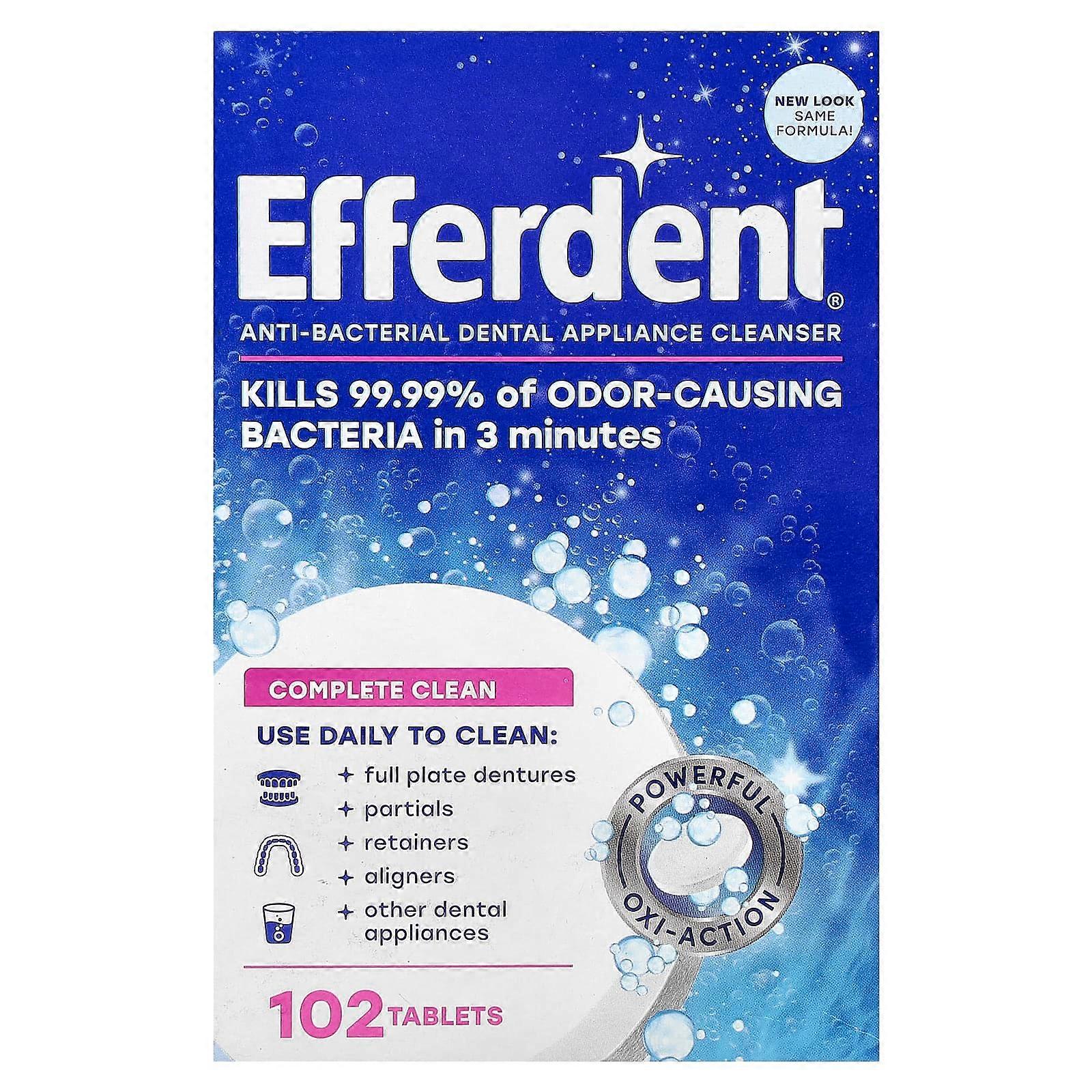 Efferdent, Anti-Bacterial Denture Cleanser, Complete Clean, 102 Tablets
