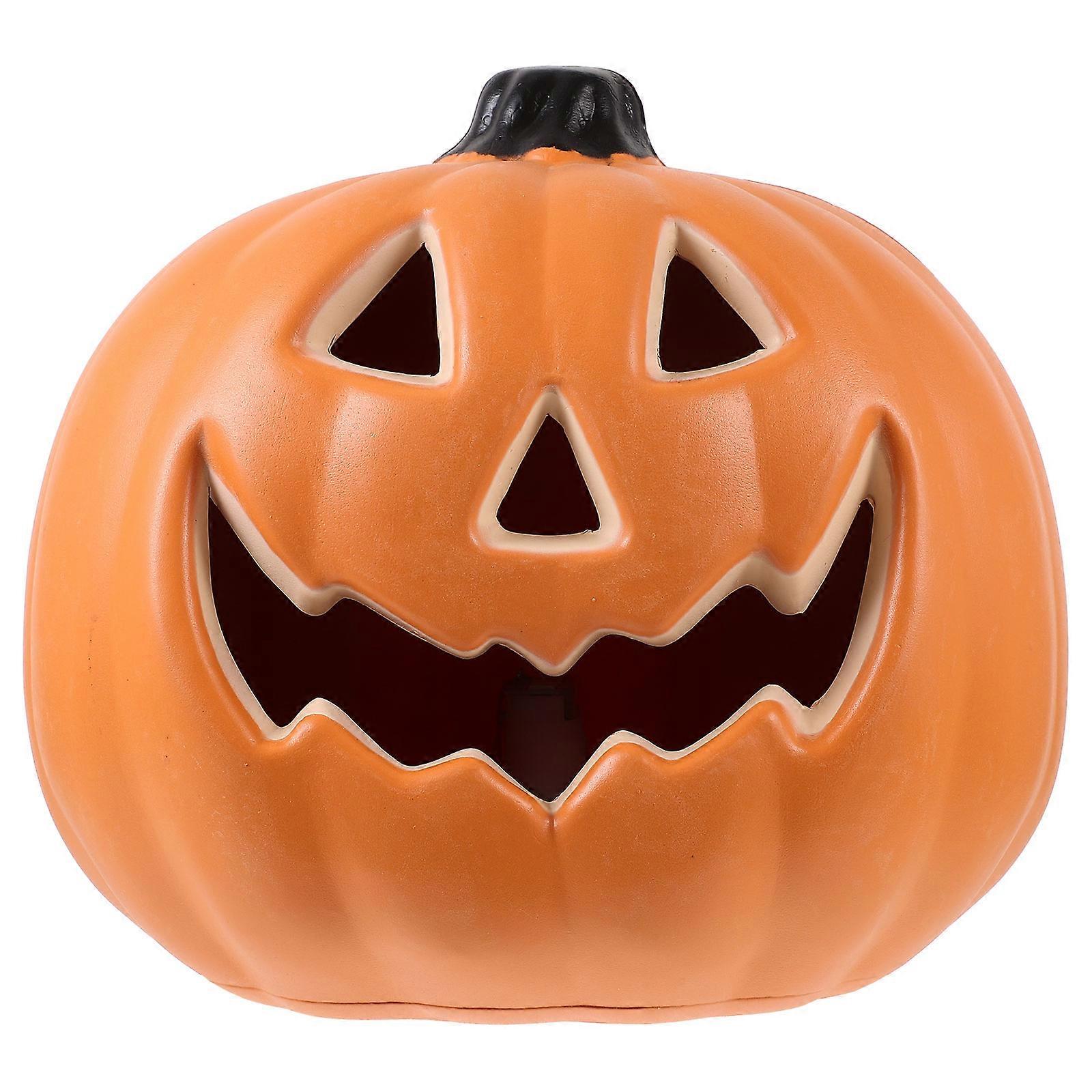 1pc Halloween Simulation Pumpkin Head Lantern Led Light Decorative Lamp (Orange)