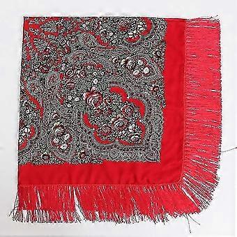 Kobiety Duży rozmiar Rosyjski Narodowy Kwadratowy Szalik Bawełniany Kwiat Wzór Drukuj Chusta na głowę Chusta Damskie Retro Fringed Blanket Szal