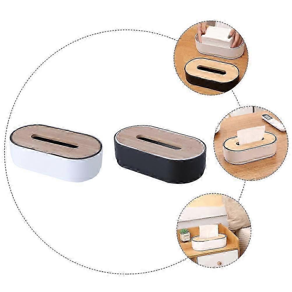 Tissue Case Bamboo Practical Organizer for Home 2Pcs Set