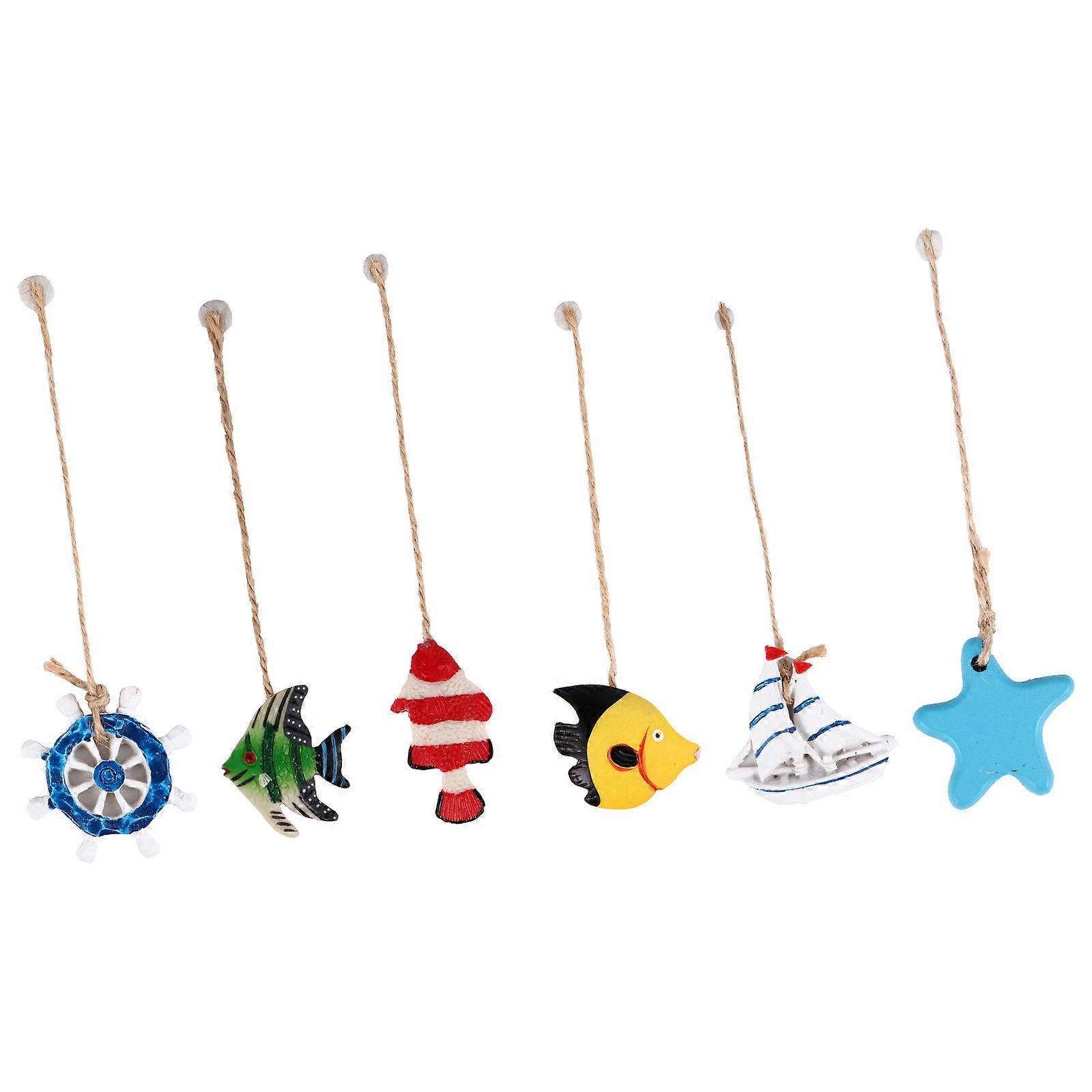 Holzfisch-Anhänger, 6-teiliges Set