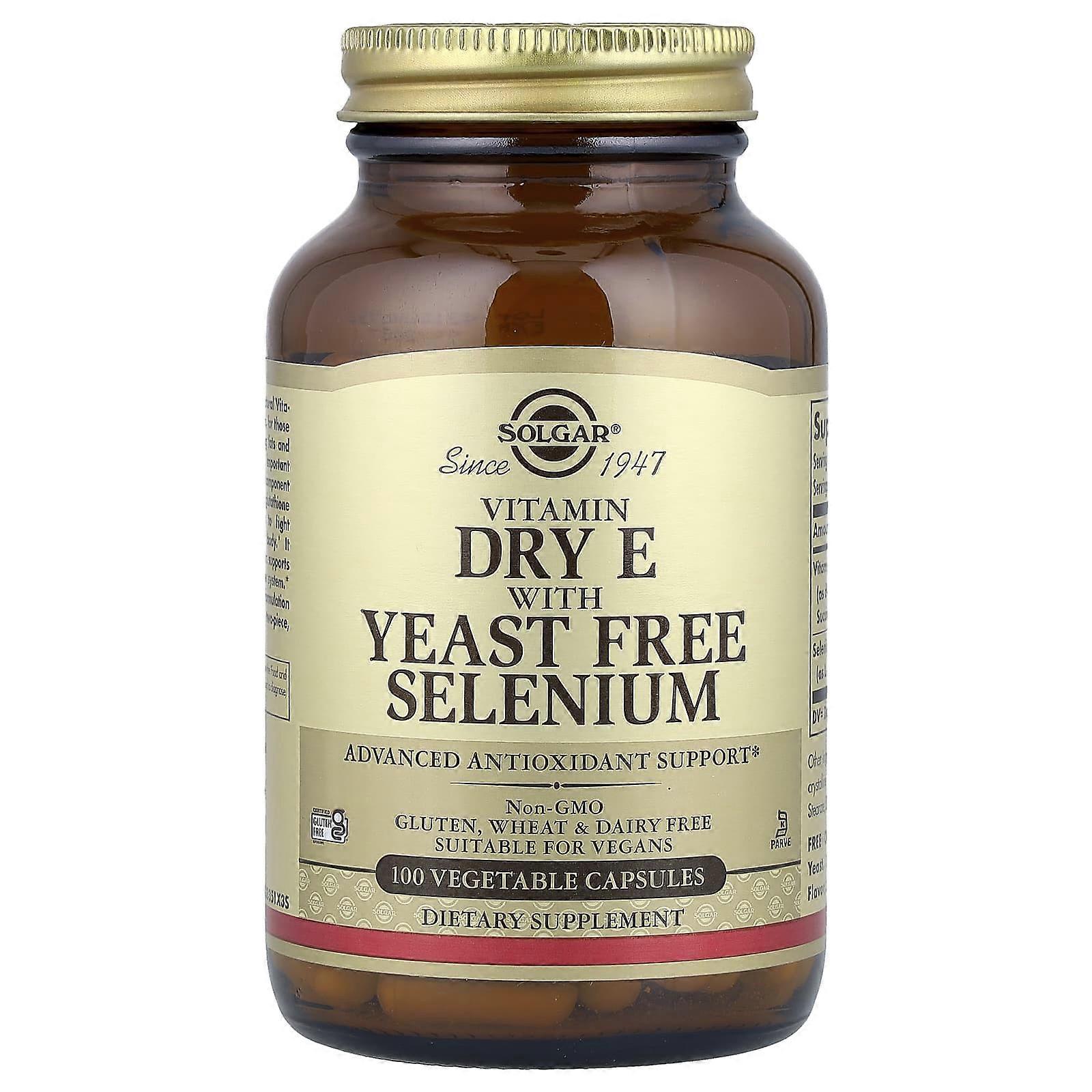 Solgar, Vitamin Dry E with Yeast Free Selenium, 100 Vegetable Capsules, 2-Pack