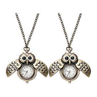 Retro Alloy Owl Quartz Pocket Watch for Decoration 4Pcs Pack