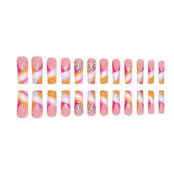French Press On Nails Long Fake Nails with Gradient Tips Salon Style Glossy Finish Comfortable Wear