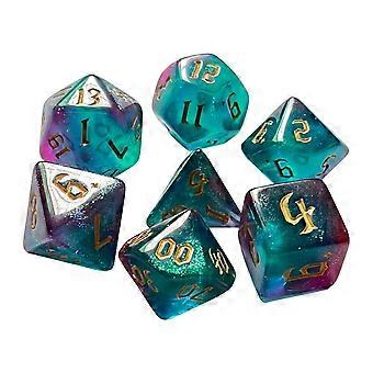 7pcs Game Dice Set Double Color Golden Number Typeface Polyhedral Dice for Table Game