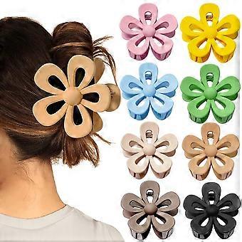 8PCS Flower Claw Clips, Hair Claw Clips for Thick Hair, Matte Non Slip Hair Clips Strong Hold for Women Girls, Large Cute Hair Clip for Thin Hair, Big