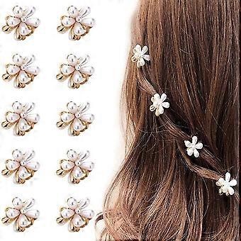 10 Pcs Mini Grampo de Cabelo em Forma de Flor com Pérolas Mini Barrette Clip Grampo de Cabelo Pérola Cabelo Barrette Acessório de Cabelo para Mulheres e Meninas