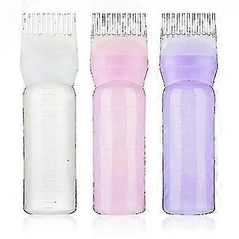 3pcs Empty Hair Color Dispensing Bottles Root Comb Applicator Refillable Hair Dye Tools