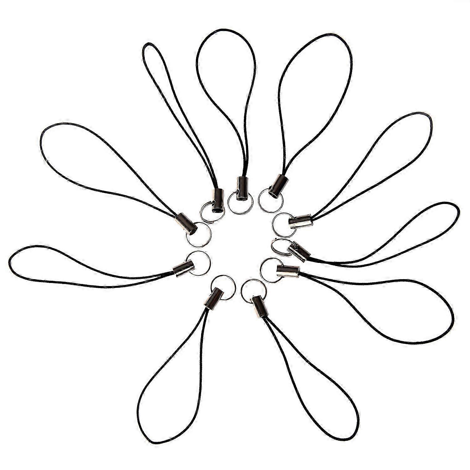 Cell Phone Strap Black/ Silver Tone Split Ring (10)