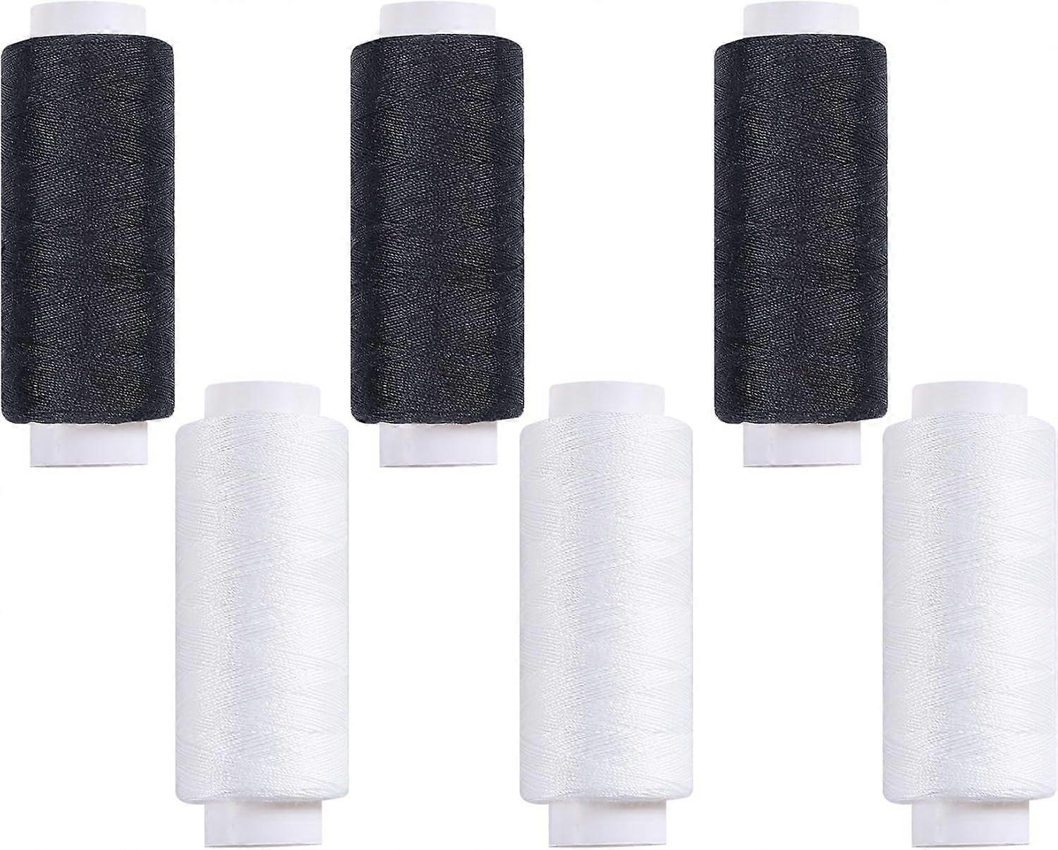 6 Pack Polyester Sewing Thread, 250 Yards Each, Black White for Sewing