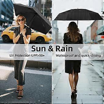Travel Umbrella Auto Open Close Windproof UV50+ Sun Protection Compact Folding Design for Women Men Black
