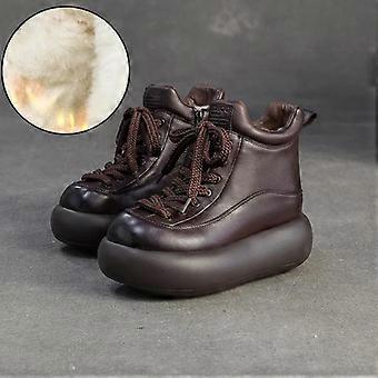 Stivali corti retrò con plateau in lana calda Johnature, in vera pelle, con punta tonda e suola spessa, scarpe da donna