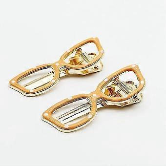 Vintage Eyeglass Hair Clips, Gold Alloy, Polka Dot Hollow Design, Elegant Clip for Bangs and Fringes