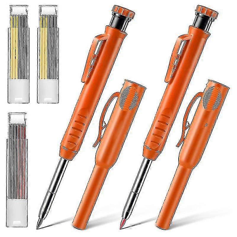 2 Pack Solid Carpenter Pencils , Scribe Tool With Built-in Sharpener For Construction Woodworking A