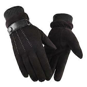 Men's Winter Cycling Gloves Faux Suede Touch Screen Windproof Warm Thick Plush Anti-slip Elastic Wrist Outdoor