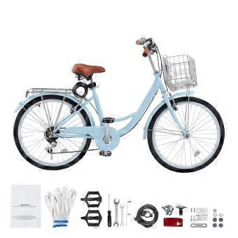 Cruiserfiets, 7 versnellingen, 24 inch met ruime mand, bagagedrager en verstelbaar zadel, lichtblauw