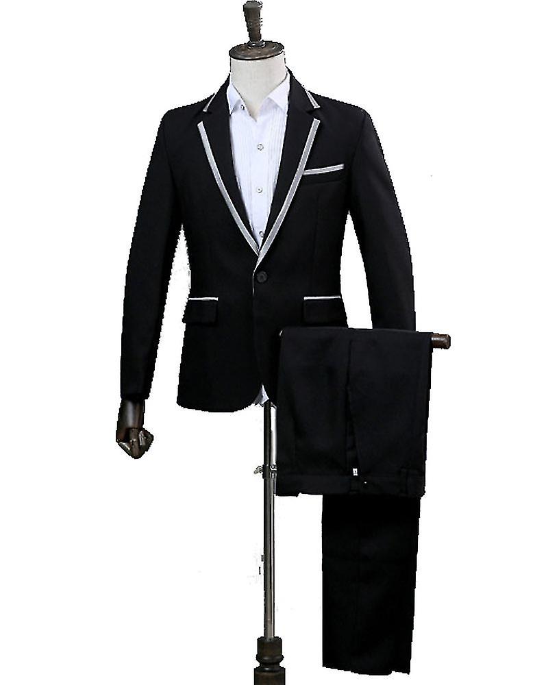 Mens 2 Piece Suit Notched Lapel One Button Tuxedo Slim Fit Business Dinner Jacket & Pants