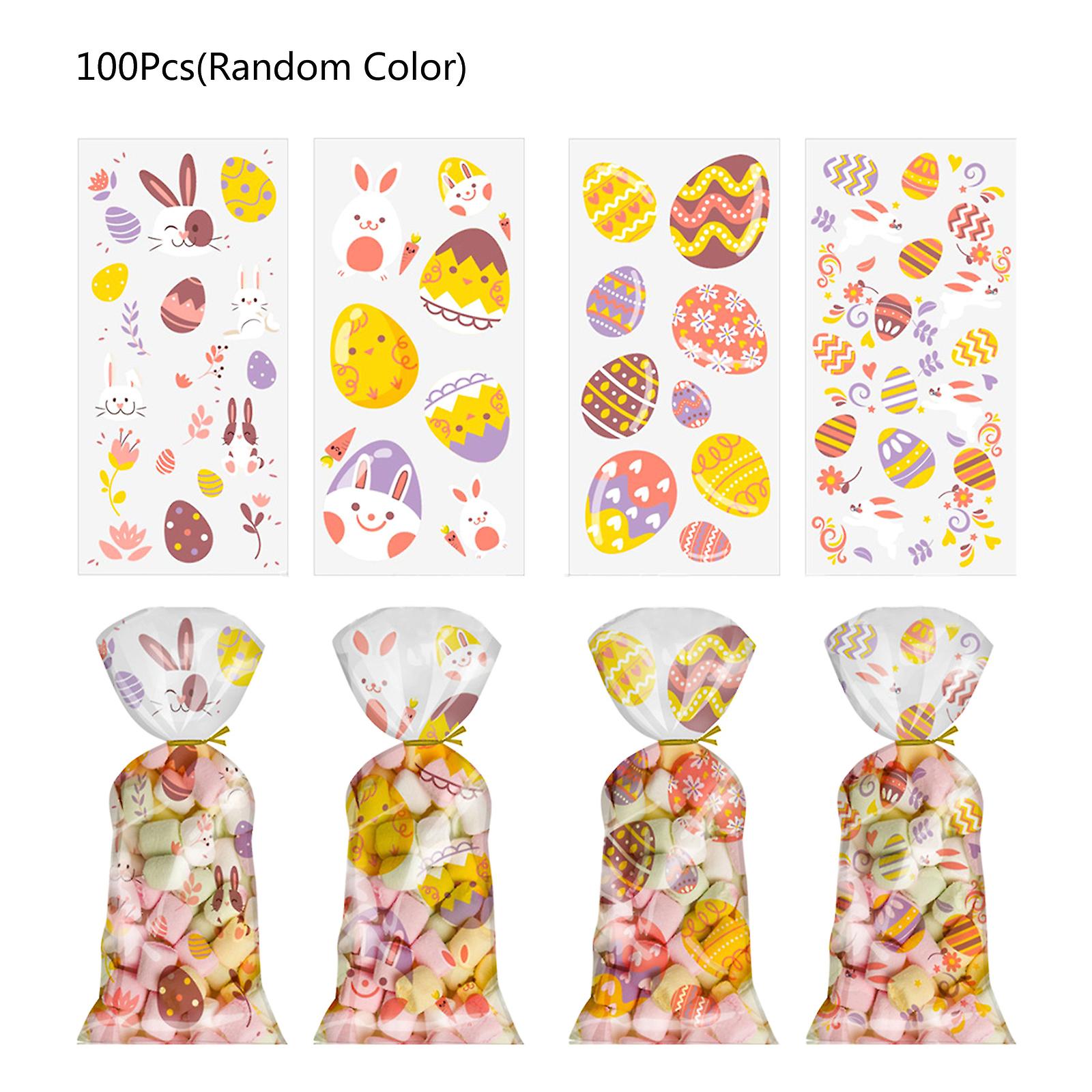 100 PCS Cellophane Party Bags Easter Theme Bunny Egg Pattern Easy to Use Party