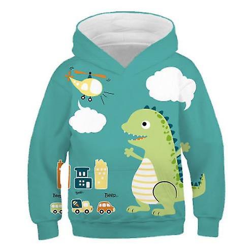 2022 Autumn And Winter New Arrival Children's Clothing Sweater With Pocket Funny Dinosaurs And Other Animals Illustration Full-width Printed Top Long-