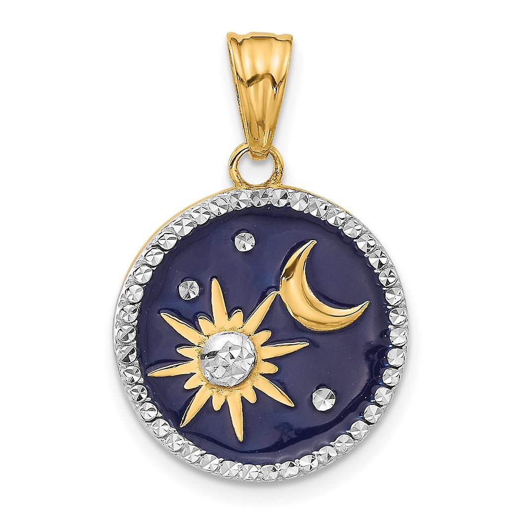 17.4mm 14k and White Rhodium Sparkle Cut Enameled Sun And Celestial Moon Pendant Necklace-Pendant for Women