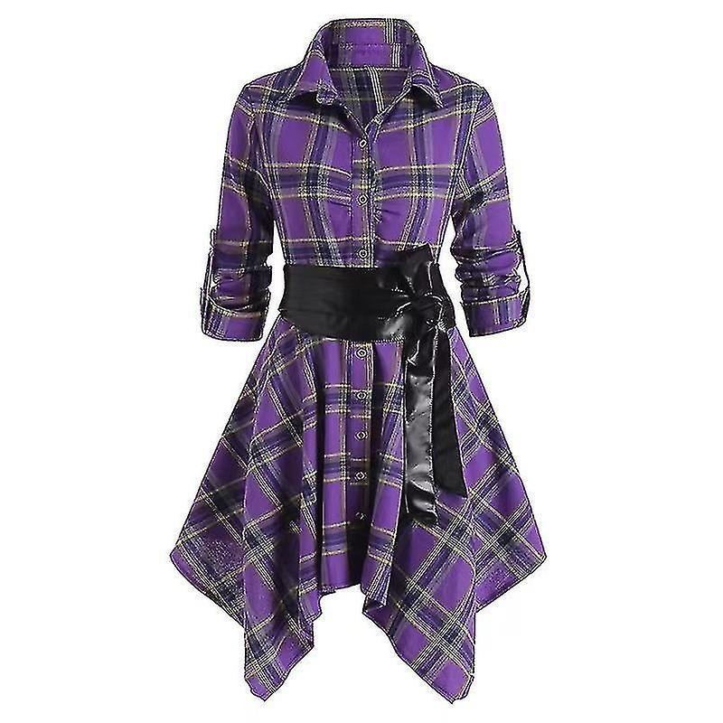 المرأة منقوشة اللباس زر كم طويل أسفل حزام قميص جودة عالية