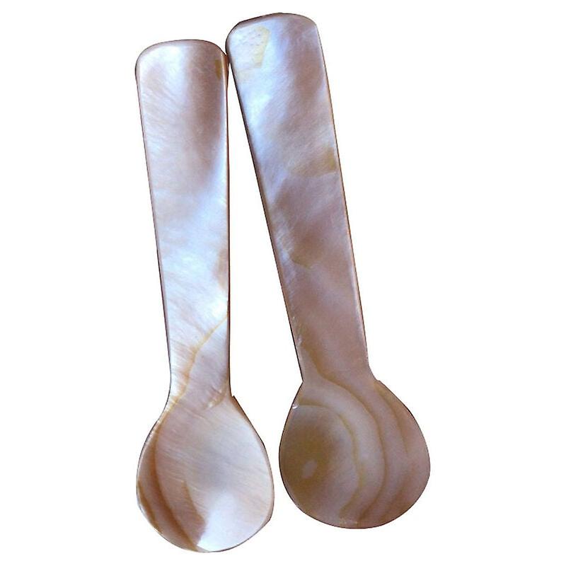 Set of 6 pink white mother-of-pearl caviar spoons for caviar, eggs, ice cream, coffee.