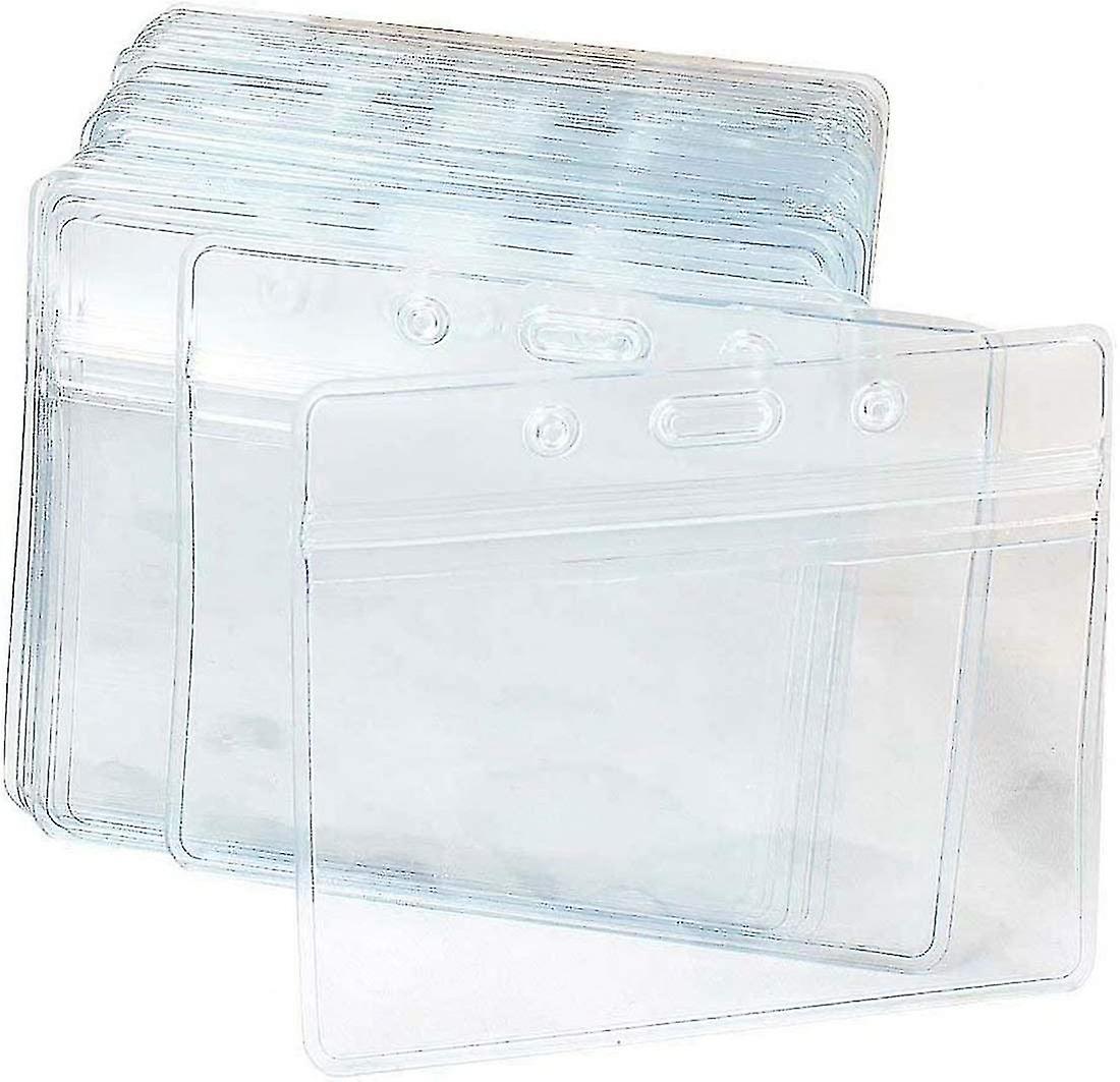 50 Pcs Clear Plastic Horizontal Name Tag Badge Id Card Holders