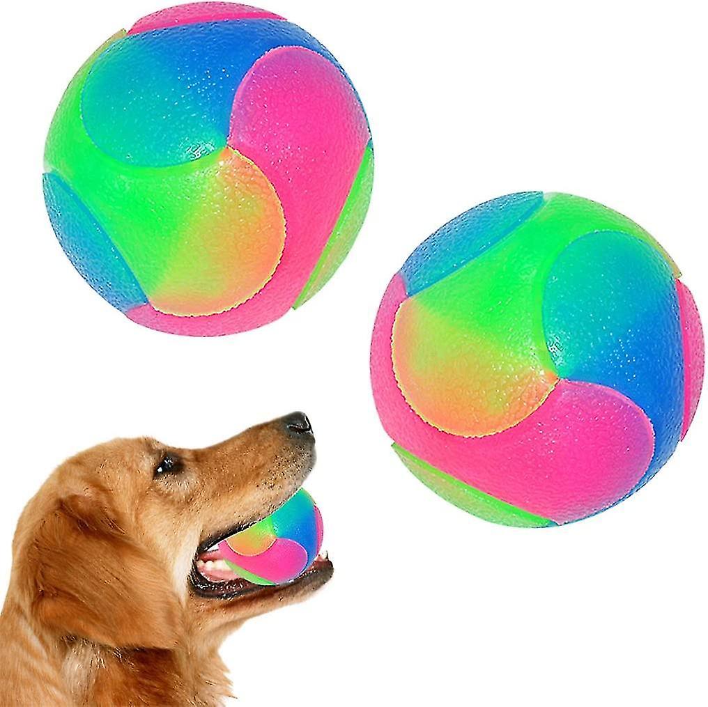 2 Pcs Large Light Up Dog Balls Flashing Elastic Ball Bouncy Glow In The Dark Interactive Jumpin