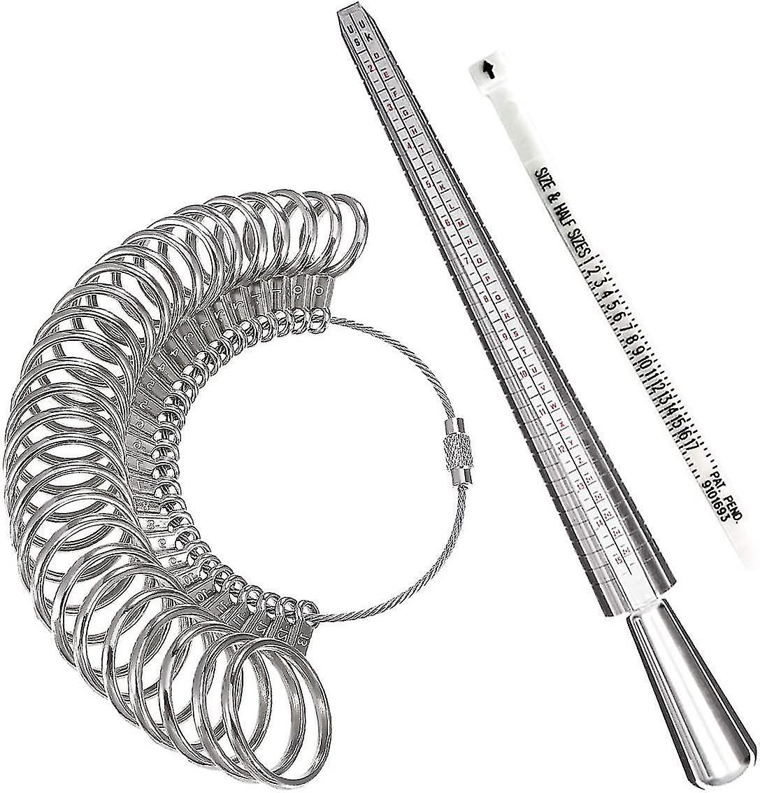 Ring Sizer Measuring Tool - Aluminum Ring Mandrel And Finger Gauges - Metal Ring Sizer Tool Set
