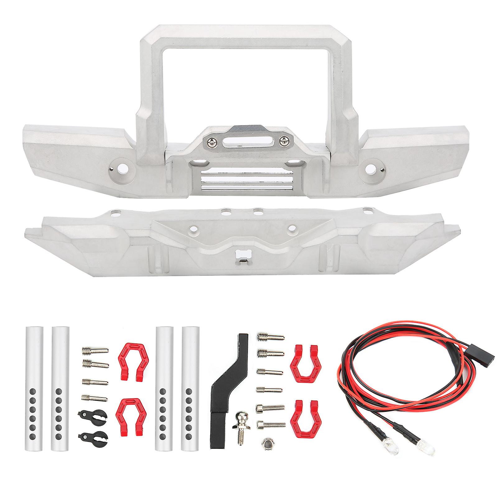 Metal Front Rear Bumper with LED Light Upgrade Accessory Fit for SCX10 1/10 RC Car Model Silver