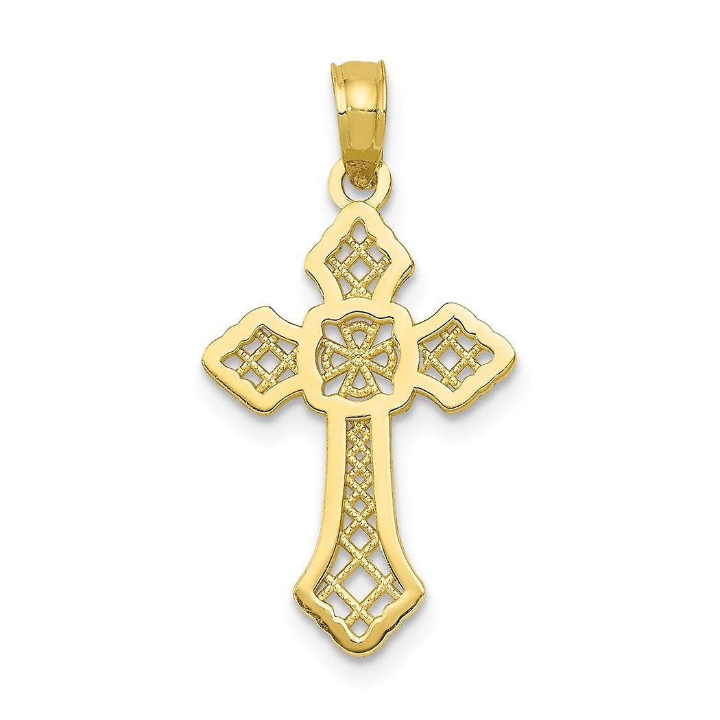 10k Gold Polished Religious Faith Cross With Lace Center and Arrow Tips