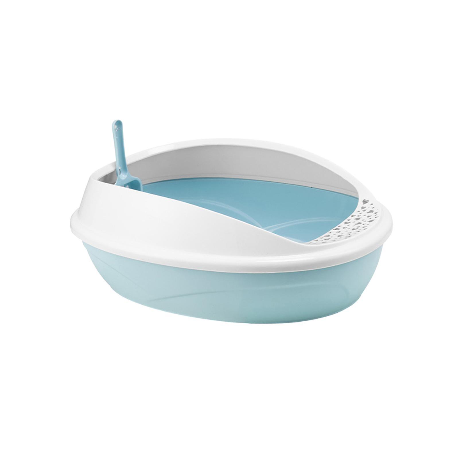 Durable Cat Litter Basin with Scoop for Indoor Cats Open Top Pet Litter Tray Blue