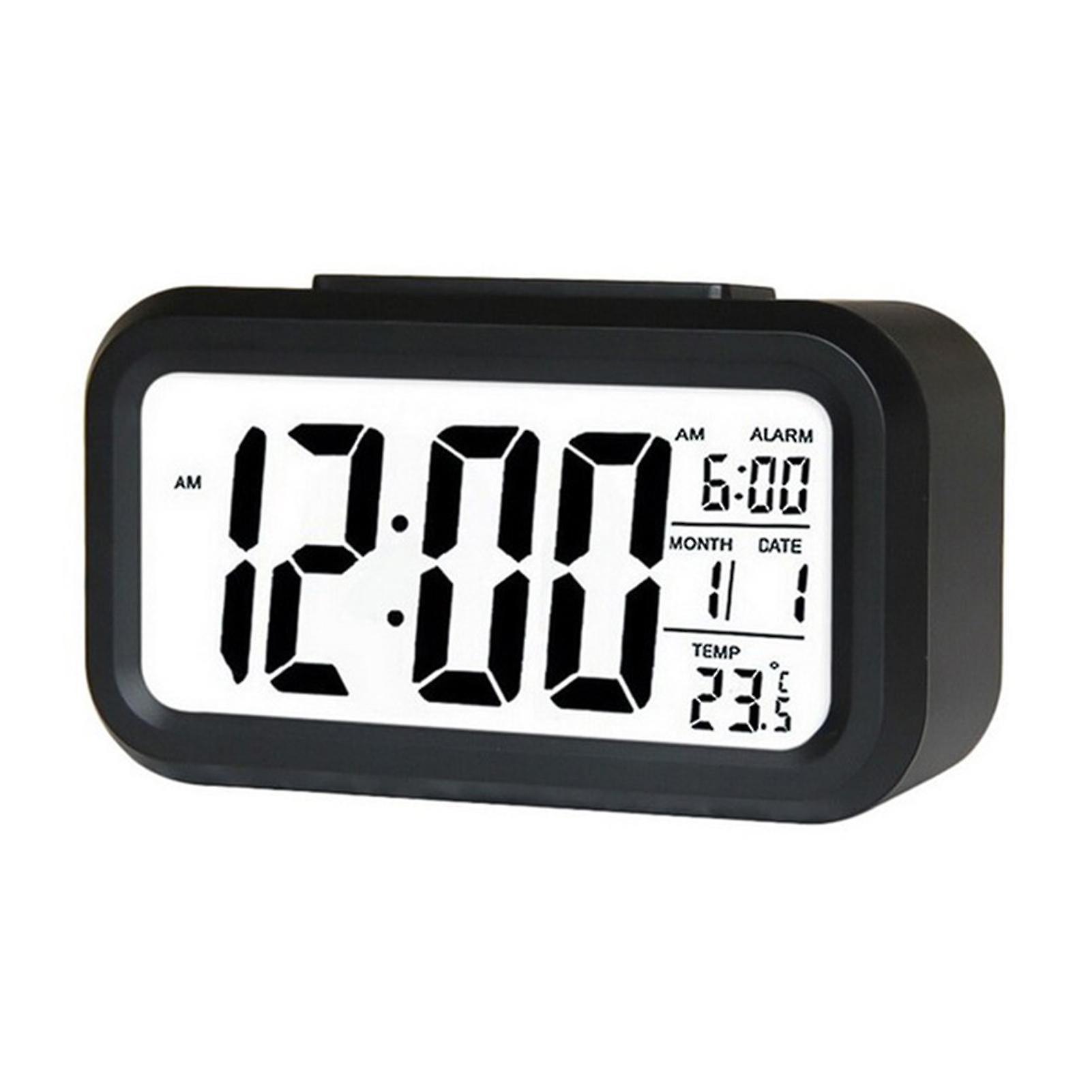 Smart Digital Alarm Clock with Date and Temperature Snooze Button on Top Battery Operated Rectangle