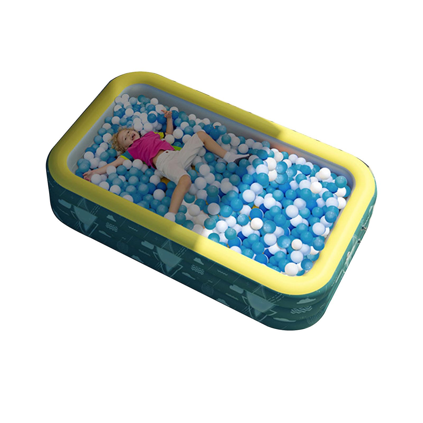 Inflatable Pool Rectangular Shaped Cute Patterns Foldable Thickened PVC Swimming Pool for Kids Blue 