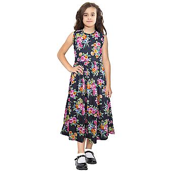 Girls Sleeveless Black Floral Long Maxi Skater Dress | Fruugo US