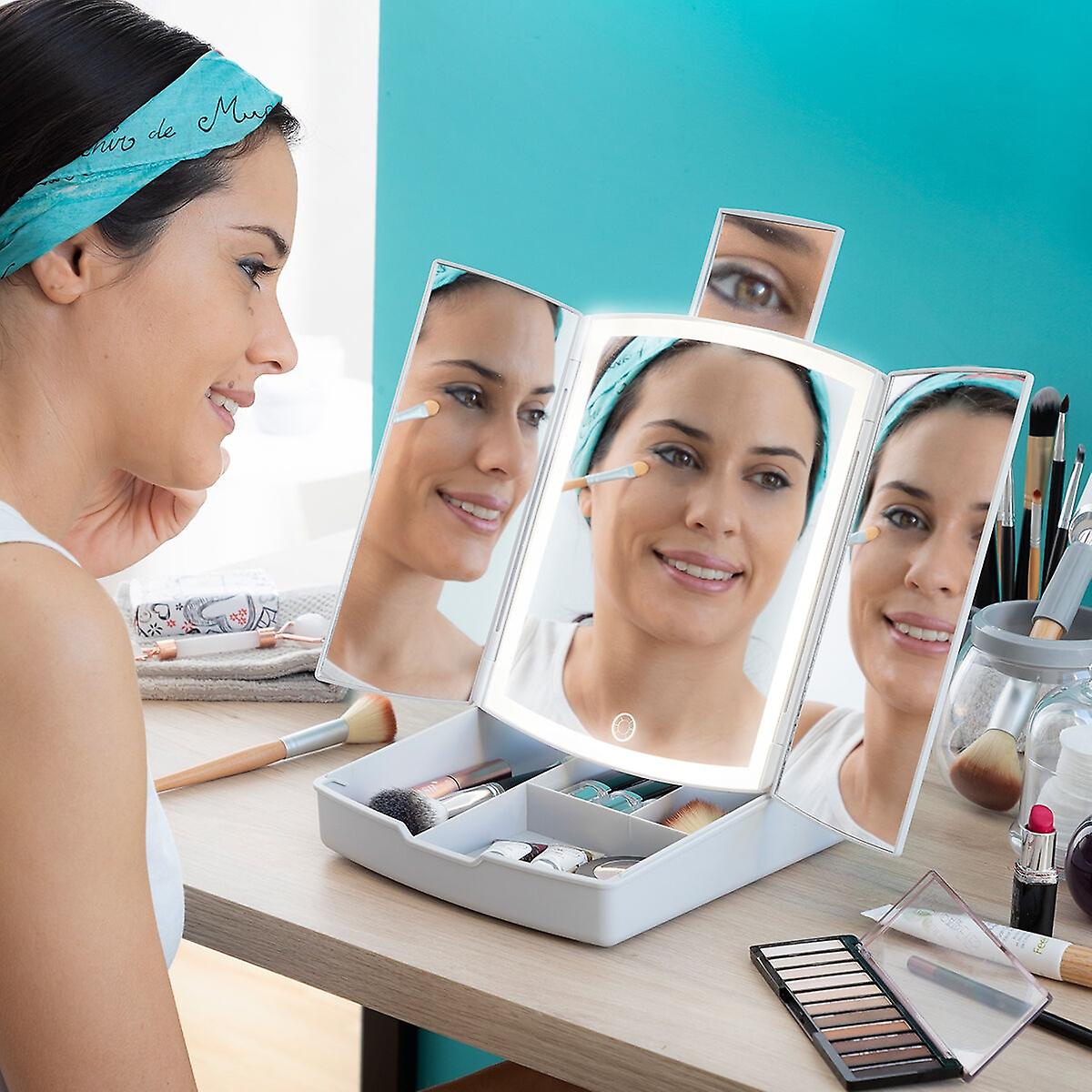 3-in-1 Folding LED Mirror with Makeup Organizer Panomir InnovaGoods