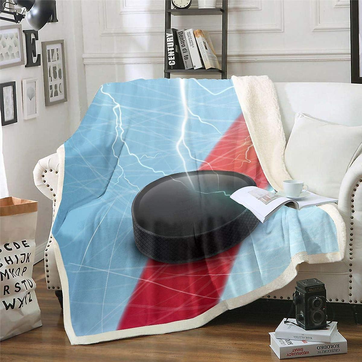 Kerota Ice Hockey Plush Blanket Hockey Player Fleece Throw Blanket for Bed Sofa Sports Game Event Sh