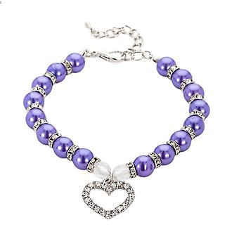 Veeki Dog Pearl Collars and Rhinestones Dog Collar Set, Pet Cat Pearl Necklace Full Diamond Bling Adjustable Dog Collar for Small Girls Cats Puppy Nec