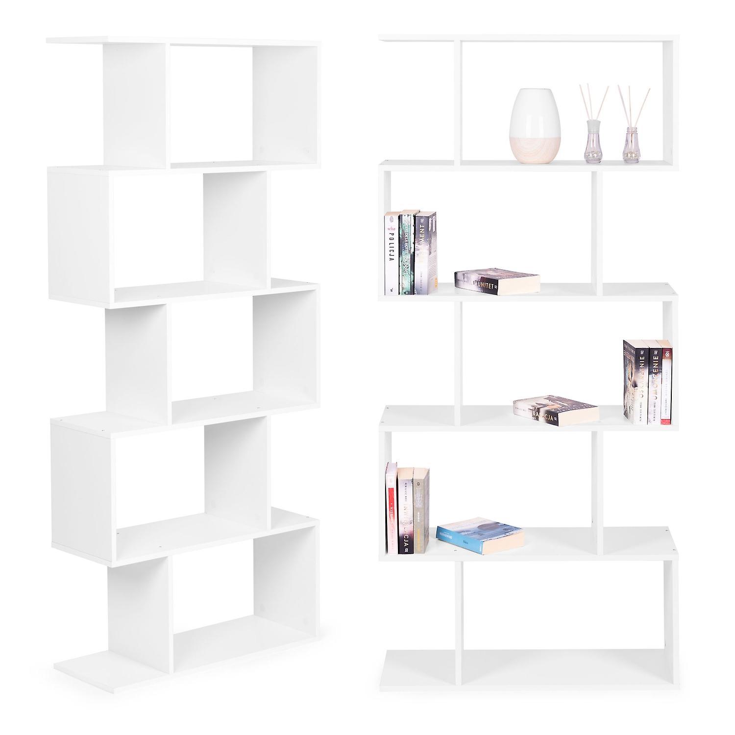 Modern checkered shelf for the living room with 5 shelves for white books