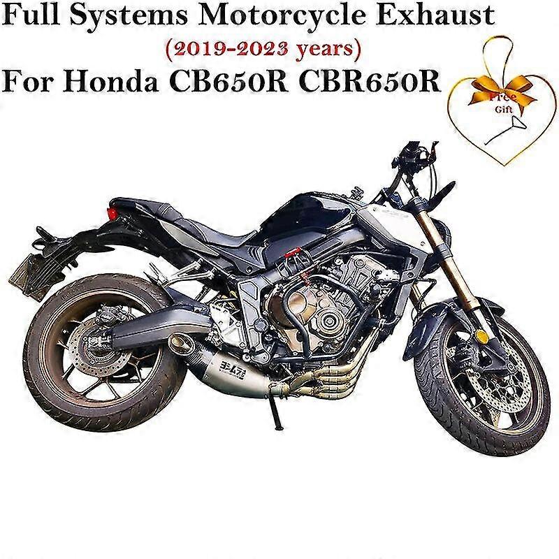 unique pipeFull Systems For Honda CB650R CBR650R 2019 2020 - 2023 Motorcycle Carbon Fiber Escape Slip On Front Link Pipe Muffler