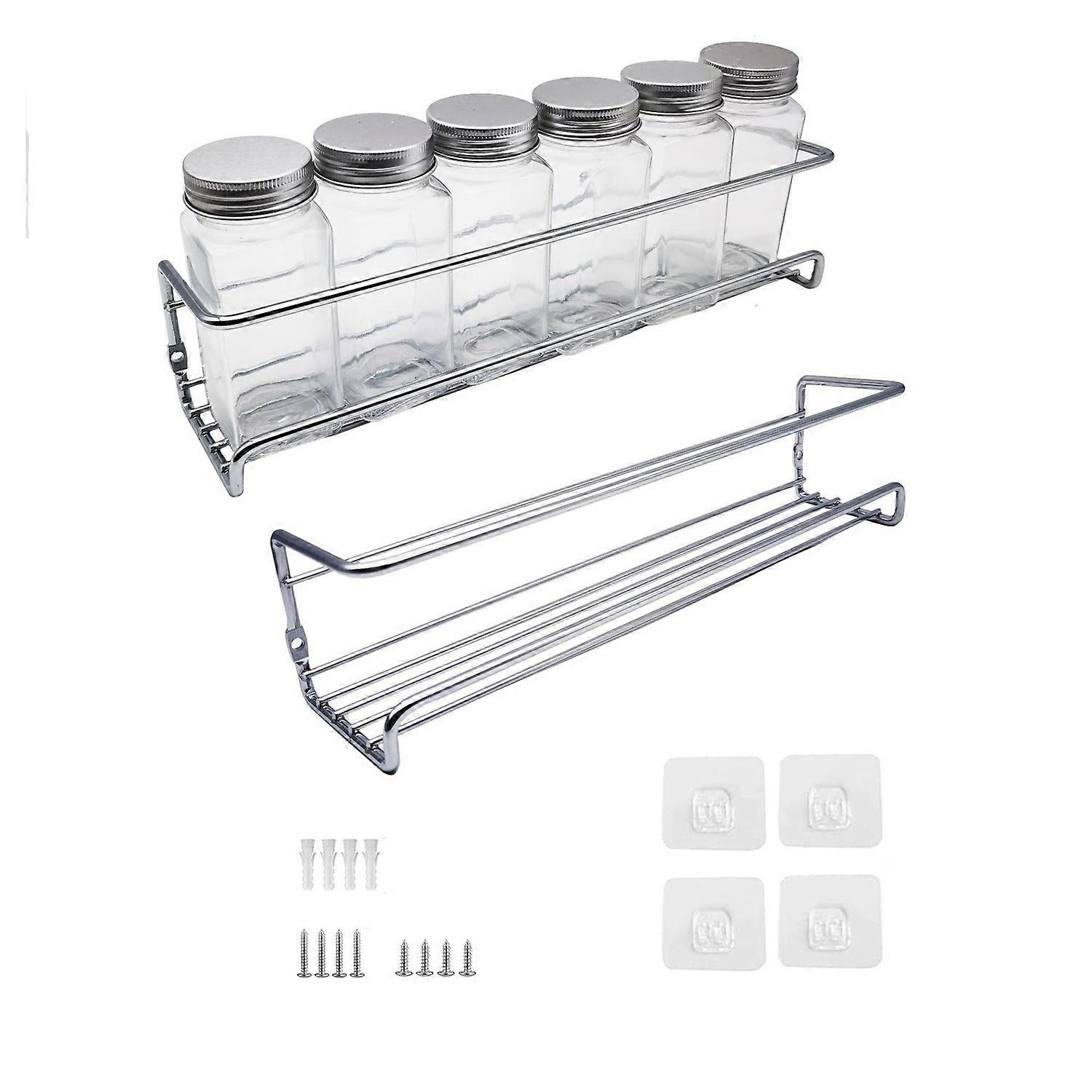 2pc Wall Mount Spice Rack Organizer Metal Hanging Spice Racks Single Layer Seasoning Organizer Rack 
