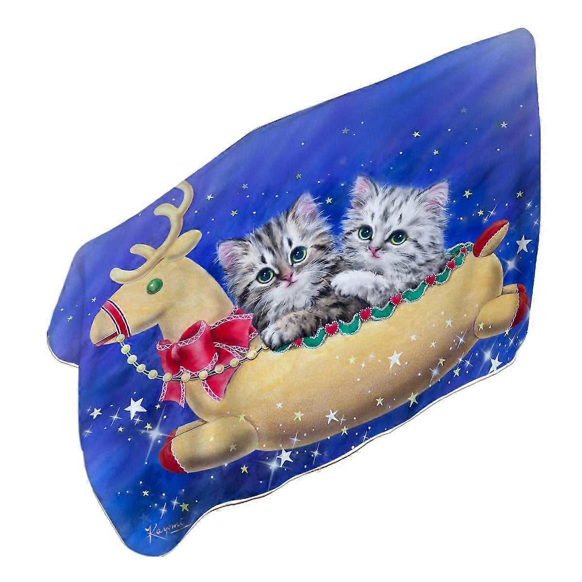 圣诞设计驯鹿骑小猫超细纤维沙滩巾