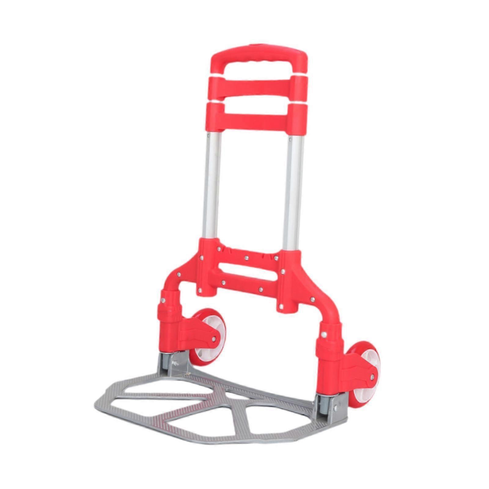 Portable Folding Hand Cart with 2 Wheels Aluminum for Auto Travel Use Moving Red