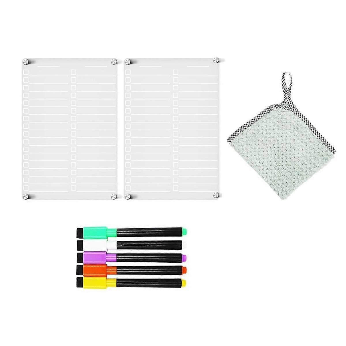 Acrylic Magnetic Dry Erase Board for Fridge,Clear Magnetic to Do List White Board,2Pcs Acrylic Dry Erase to Do List