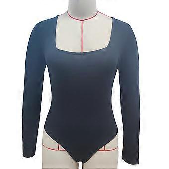 Women Long Sleeve Bodysuit Wide Neckline Buttoned Briefs Slim Fitting Bodysuit for Parties Black XXL